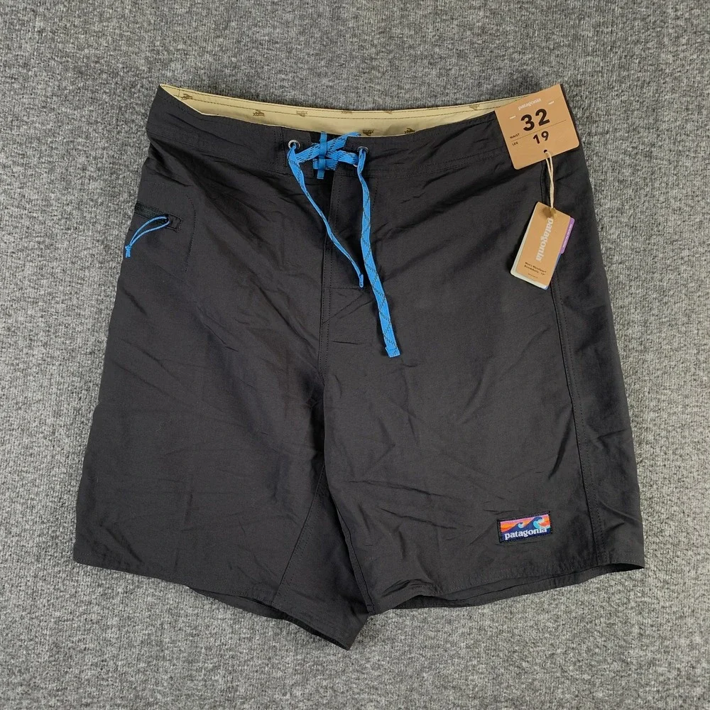 Patagonia Board Shorts Men 32 Black Wavefarer Beach 50+ UPF NEW